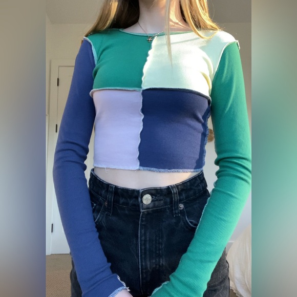 Trendy patchwork long sleeved top - Picture 2 of 2